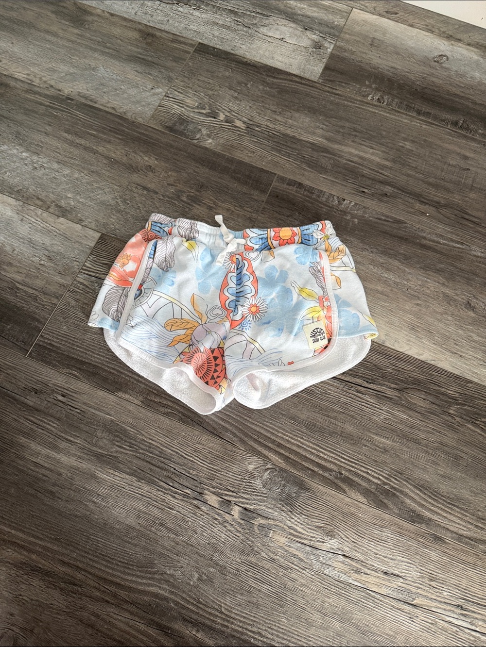 Justice Floral Print Active Shorts - White with Blue and Coral